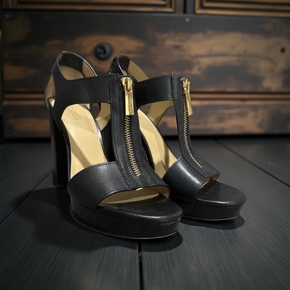 MICHAEL Michael Kors Shoes - MICHAEL Michael Kors Black Heels with Gold Zipper